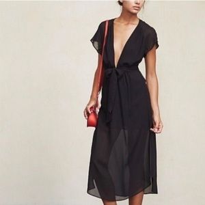Reformation Plunge Sheer Black Dress